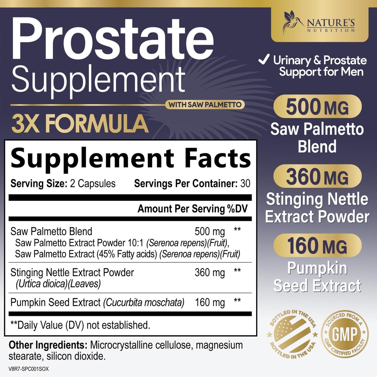 Prostata-Gesundheit für Männer – 3-fach Stärke mit Sägepalmen-Mischung, Brennnesselwurzel & Kürbiskern-Komplex – Unterstützt Blasen- und Harnwegsgesundheit – 60 Kapseln