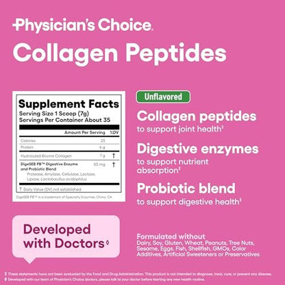 Physician's CHOICE Kollagenpeptide – Hydrolysiertes Proteinpulver für Haut, Haare, Nägel und Gelenke – Weidehaltung, Nicht-GVO
