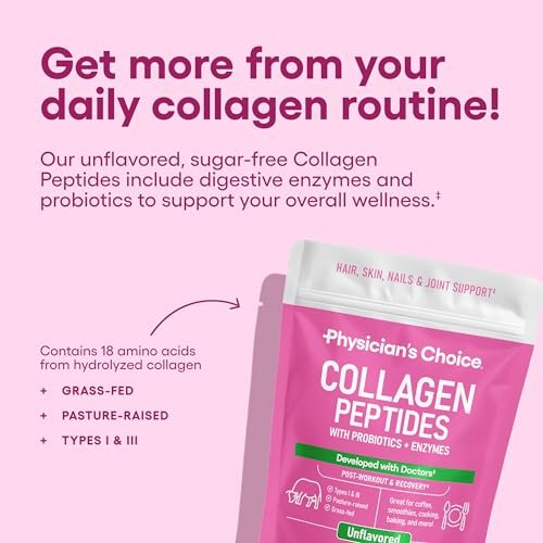 Physician's CHOICE Kollagenpeptide – Hydrolysiertes Proteinpulver für Haut, Haare, Nägel und Gelenke – Weidehaltung, Nicht-GVO