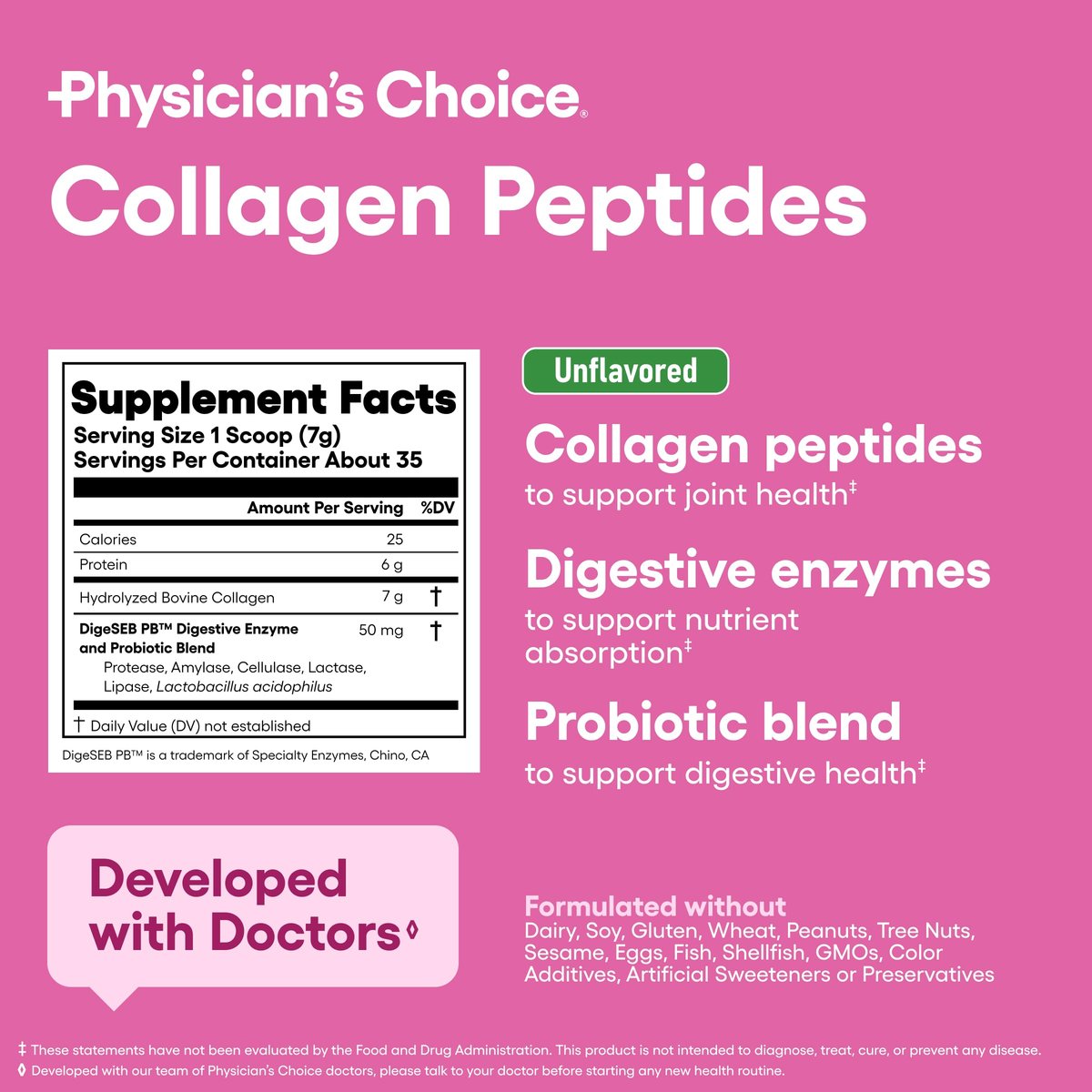 Physician's CHOICE Kollagenpeptide – Hydrolysiertes Proteinpulver für Haut, Haare, Nägel und Gelenke – Weidehaltung, Nicht-GVO