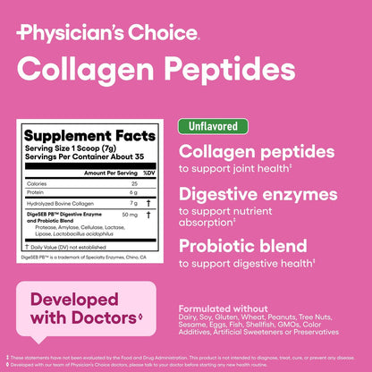Physician's CHOICE Kollagenpeptide – Hydrolysiertes Proteinpulver für Haut, Haare, Nägel und Gelenke – Weidehaltung, Nicht-GVO