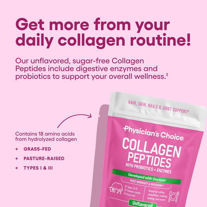 Physician's CHOICE Kollagenpeptide – Hydrolysiertes Proteinpulver für Haut, Haare, Nägel und Gelenke – Weidehaltung, Nicht-GVO