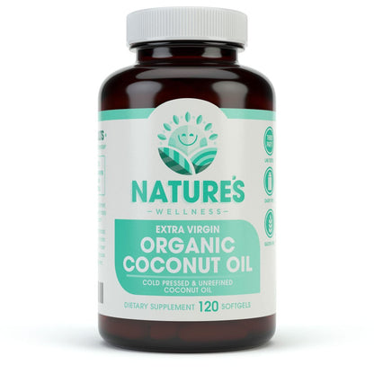 Natures Wellness Bio-Kokosöl 2000mg – Gesunde Haut, Nägel, Haarwachstum – Extra Vergine, Kaltgepresst, Unraffiniert, Nicht GVO – Reich an MCT MCFA – Unterstützt die Gehirnfunktion