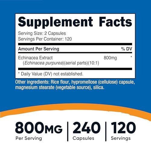 Nutricost Echinacea 800mg, 240 Kapseln - Vegetarische Kapseln, Nicht-GVO, Glutenfrei, 120 Portionen