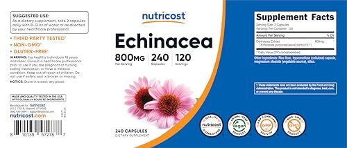 Nutricost Echinacea 800mg, 240 Kapseln - Vegetarische Kapseln, Nicht-GVO, Glutenfrei, 120 Portionen