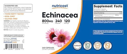Nutricost Echinacea 800mg, 240 Kapseln - Vegetarische Kapseln, Nicht-GVO, Glutenfrei, 120 Portionen