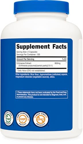 Nutricost Echinacea 800mg, 240 Kapseln - Vegetarische Kapseln, Nicht-GVO, Glutenfrei, 120 Portionen