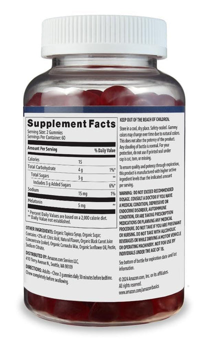 Melatonin Gummis für besseren Schlaf, Erdbeergeschmack, 5 mg, 120 Stück