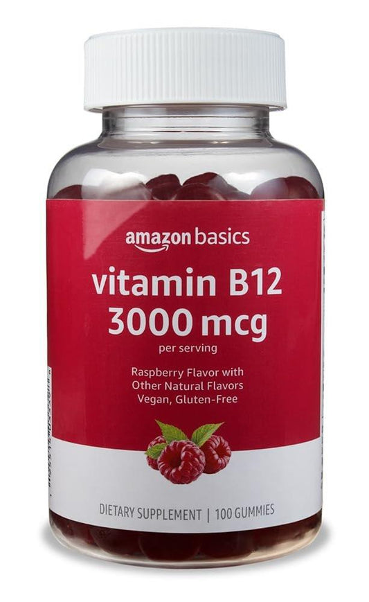 Vitamin B12 3000 mcg Gummis – Immunsystem, Energie & Stoffwechsel, Himbeer-Geschmack, 100 Stück (2 pro Portion)