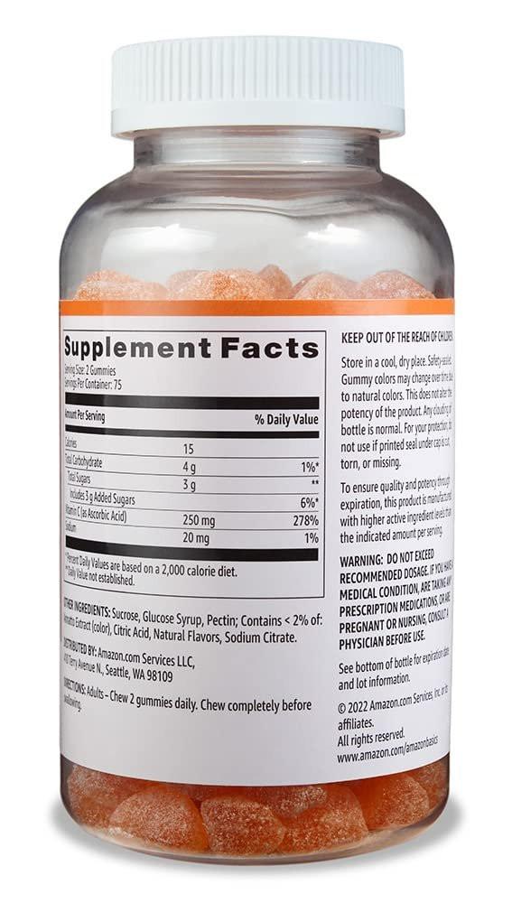 Vitamin C Gummibärchen mit saurem Orangen-Geschmack, 250 mg, 150 Stück, vegetarisch, zur Unterstützung des Immunsystems