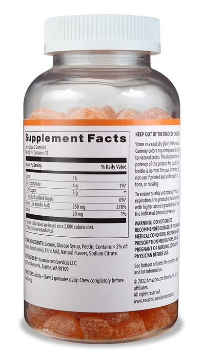 Vitamin C Gummibärchen mit saurem Orangen-Geschmack, 250 mg, 150 Stück, vegetarisch, zur Unterstützung des Immunsystems
