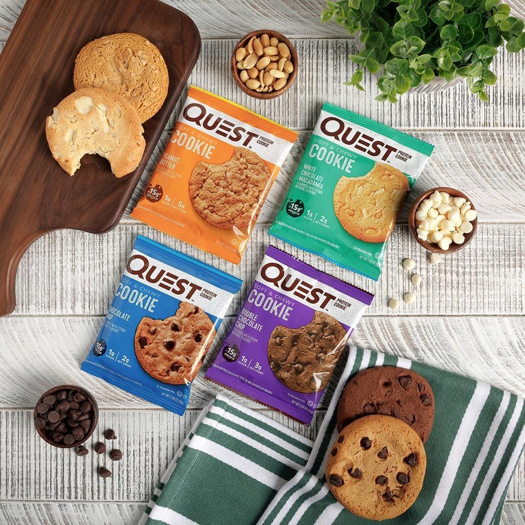 Quest Protein Cookie Doppelter Schokoladenchip – 15 g Protein, 1 g Zucker, 3 g Netto-Kohlenhydrate, keto-freundlich, 4er-Pack