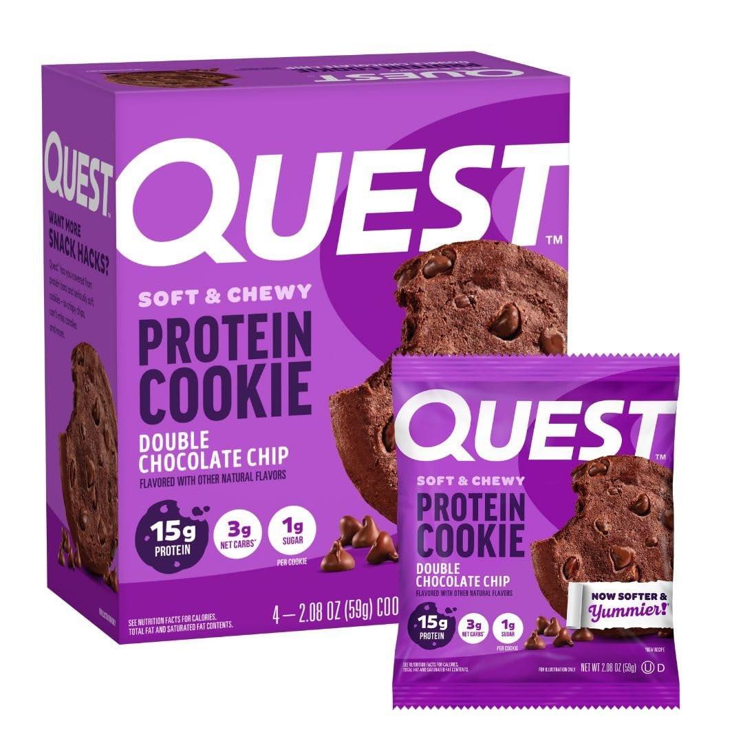 Quest Protein Cookie Doppelter Schokoladenchip – 15 g Protein, 1 g Zucker, 3 g Netto-Kohlenhydrate, keto-freundlich, 4er-Pack