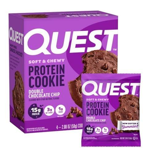 Quest Protein Cookie Doppelter Schokoladenchip – 15 g Protein, 1 g Zucker, 3 g Netto-Kohlenhydrate, keto-freundlich, 4er-Pack