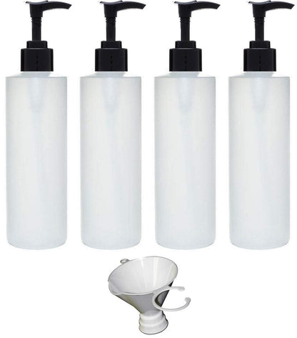 Earth's Essentials 4er-Pack nachfüllbare 8 oz HDPE Kunststoff Pumpspender mit patentiertem Schraubtrichter – ideal für Lotionen, Shampoos und Massageöle