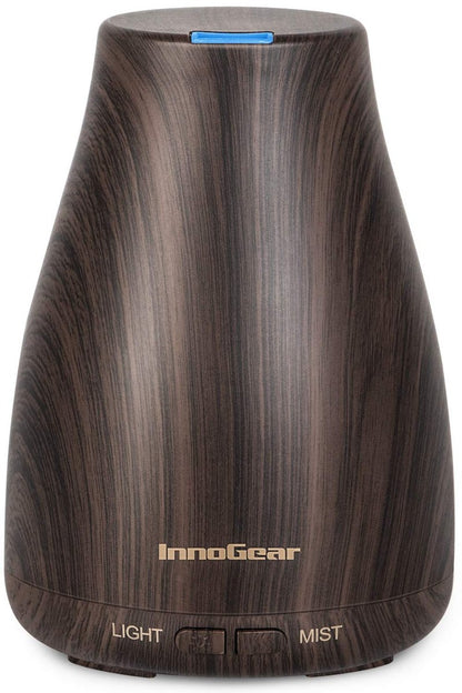 InnoGear Aroma-Diffusor, Ultraschall-Diffusor für Aromatherapie, 7 Farben LED, 2 Nebelmodi, Auto-Abschaltung, Braun