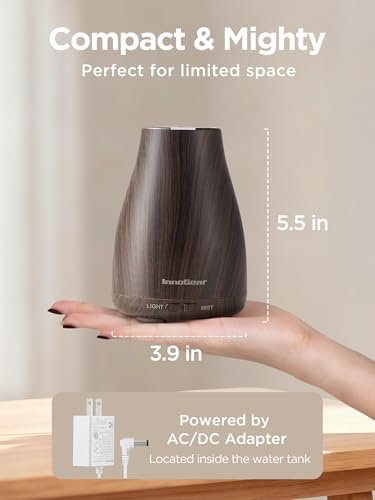 InnoGear Aroma-Diffusor, Ultraschall-Diffusor für Aromatherapie, 7 Farben LED, 2 Nebelmodi, Auto-Abschaltung, Braun