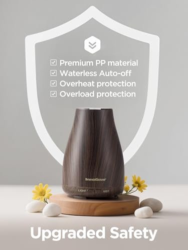 InnoGear Aroma-Diffusor, Ultraschall-Diffusor für Aromatherapie, 7 Farben LED, 2 Nebelmodi, Auto-Abschaltung, Braun