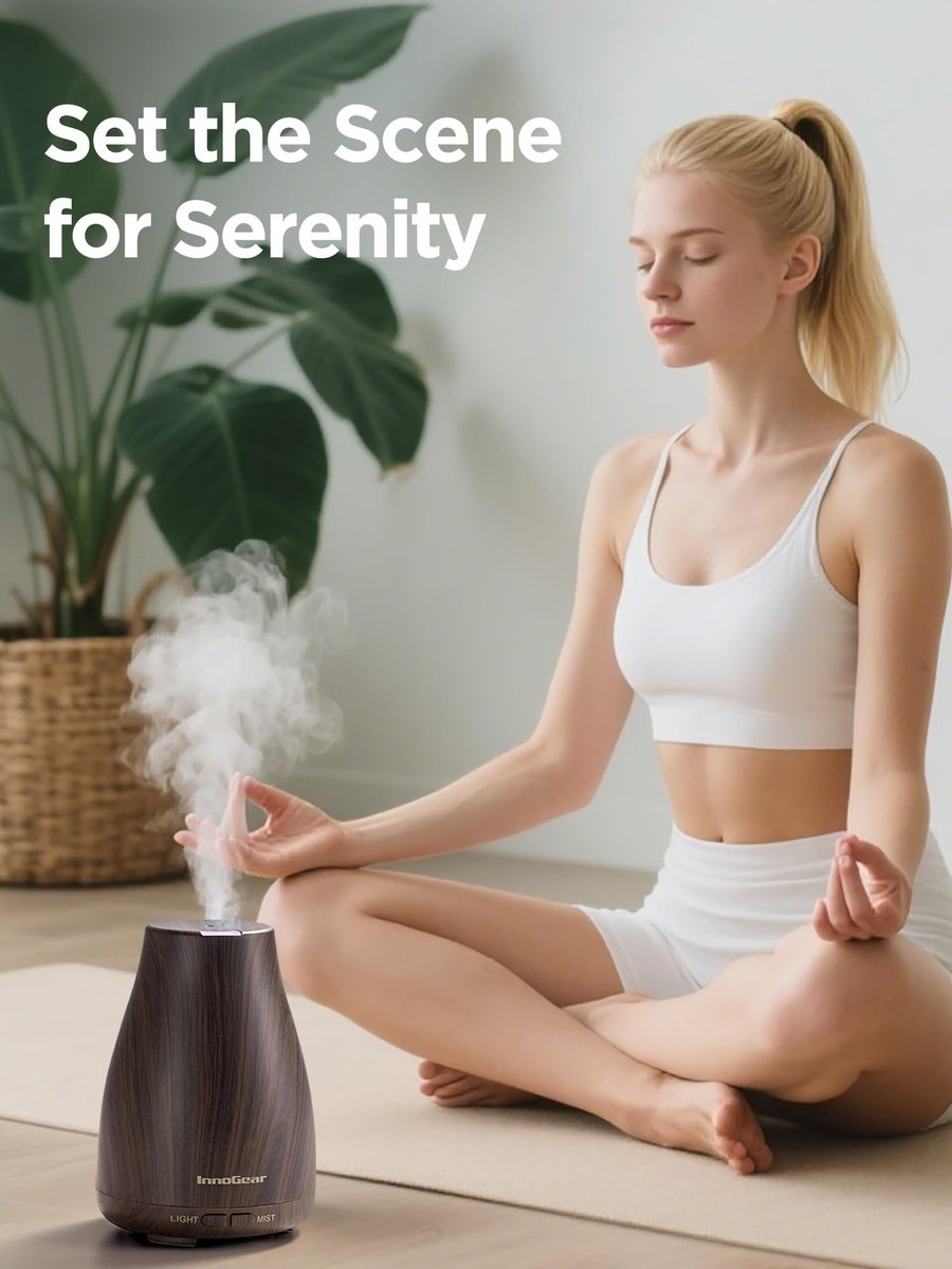 InnoGear Aroma-Diffusor, Ultraschall-Diffusor für Aromatherapie, 7 Farben LED, 2 Nebelmodi, Auto-Abschaltung, Braun