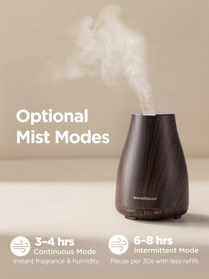 InnoGear Aroma-Diffusor, Ultraschall-Diffusor für Aromatherapie, 7 Farben LED, 2 Nebelmodi, Auto-Abschaltung, Braun