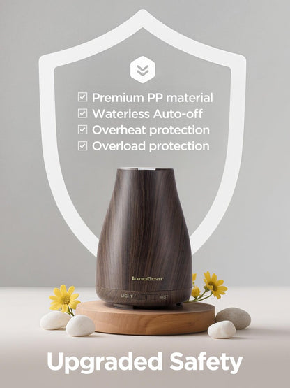 InnoGear Aroma-Diffusor, Ultraschall-Diffusor für Aromatherapie, 7 Farben LED, 2 Nebelmodi, Auto-Abschaltung, Braun