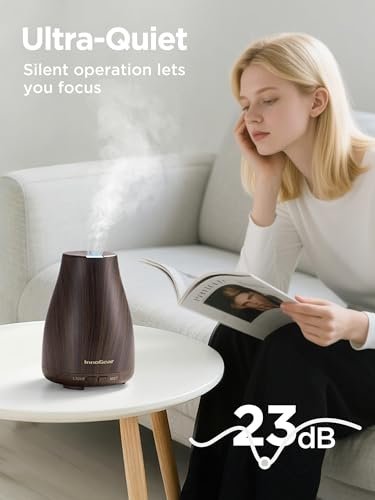 InnoGear Aroma-Diffusor, Ultraschall-Diffusor für Aromatherapie, 7 Farben LED, 2 Nebelmodi, Auto-Abschaltung, Braun