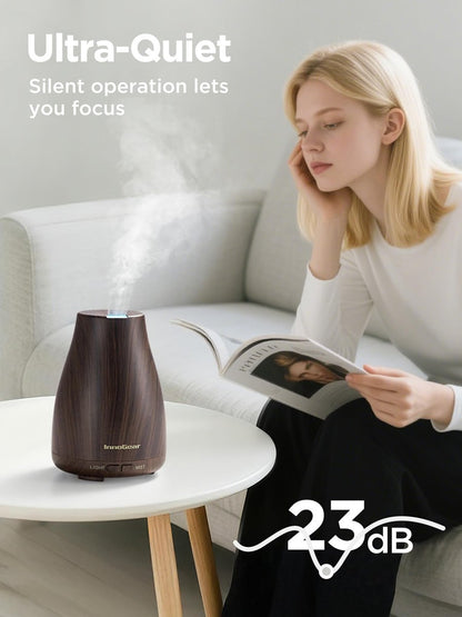 InnoGear Aroma-Diffusor, Ultraschall-Diffusor für Aromatherapie, 7 Farben LED, 2 Nebelmodi, Auto-Abschaltung, Braun