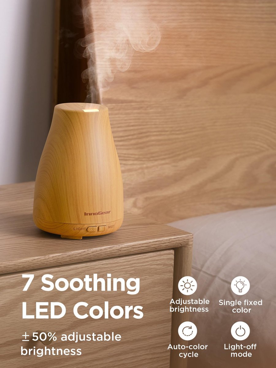 InnoGear Ultraschall Aromatherapie Diffuser – 7 Farben LED, 2 Nebelmodi, Auto-Abschaltung, Gelb