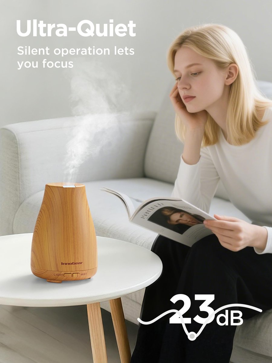 InnoGear Ultraschall Aromatherapie Diffuser – 7 Farben LED, 2 Nebelmodi, Auto-Abschaltung, Gelb