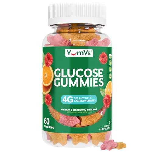 YUM-V'S Glukose-Gummis – Schnell wirkende Glukose-Gummis – Hervorragender Geschmack – Glutenfrei, vegan, ohne Gentechnik – Natürlicher Orangen- und Beerengeschmack – 60 kaubare Gummis für Erwachsene & Kinder