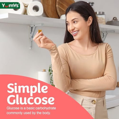 YUM-V'S Glukose-Gummis – Schnell wirkende Glukose-Gummis – Hervorragender Geschmack – Glutenfrei, vegan, ohne Gentechnik – Natürlicher Orangen- und Beerengeschmack – 60 kaubare Gummis für Erwachsene & Kinder