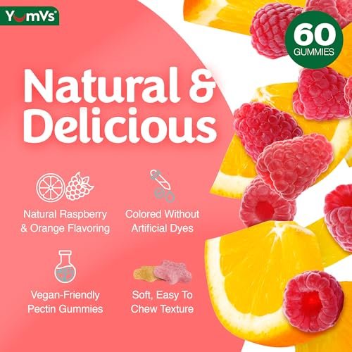 YUM-V'S Glukose-Gummis – Schnell wirkende Glukose-Gummis – Hervorragender Geschmack – Glutenfrei, vegan, ohne Gentechnik – Natürlicher Orangen- und Beerengeschmack – 60 kaubare Gummis für Erwachsene & Kinder