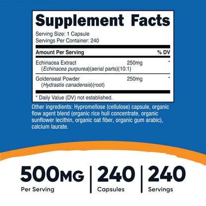 Nutricost Echinacea & Goldenseal Wurzel, 500mg, 240 Kapseln - Vegetarische Kapseln, Nicht GVO, Glutenfrei