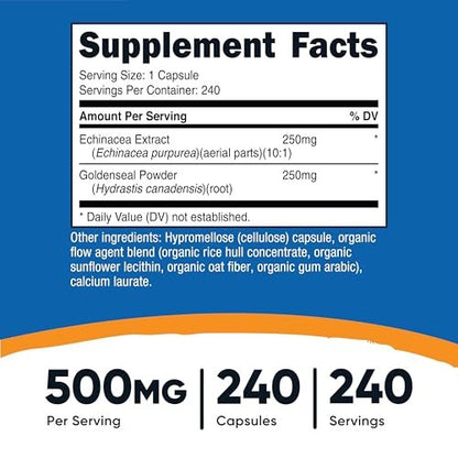 Nutricost Echinacea & Goldenseal Wurzel, 500mg, 240 Kapseln - Vegetarische Kapseln, Nicht GVO, Glutenfrei