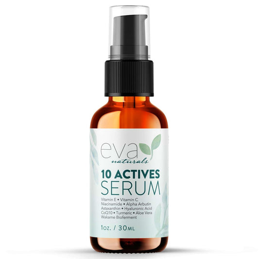 Eva Naturals 10-Active-Serum – Vitamin C, Niacinamid, Hyaluronsäure, Kurkuma, CoQ10 – Natürliches Anti-Aging-Gesichtsserum für dunkle Flecken, Falten, Akne & Hautpflege
