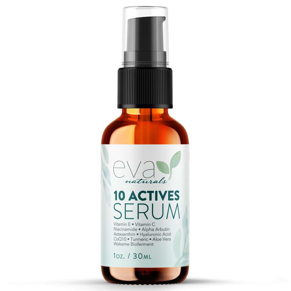 Eva Naturals 10-Active-Serum – Vitamin C, Niacinamid, Hyaluronsäure, Kurkuma, CoQ10 – Natürliches Anti-Aging-Gesichtsserum für dunkle Flecken, Falten, Akne & Hautpflege
