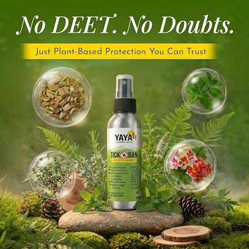 Yaya Organics Tick Ban DEET-freies Milbenspray - Hergestellt in den USA - Natürliches, extra starkes Zeckenschutzspray mit ätherischen Ölen - Sicher für Kinder & Hunde (118 ml, 2er-Pack)