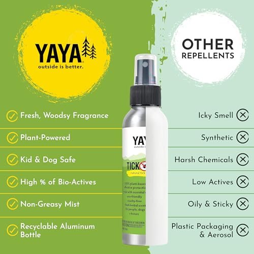 Yaya Organics Tick Ban DEET-freies Milbenspray - Hergestellt in den USA - Natürliches, extra starkes Zeckenschutzspray mit ätherischen Ölen - Sicher für Kinder & Hunde (118 ml, 2er-Pack)