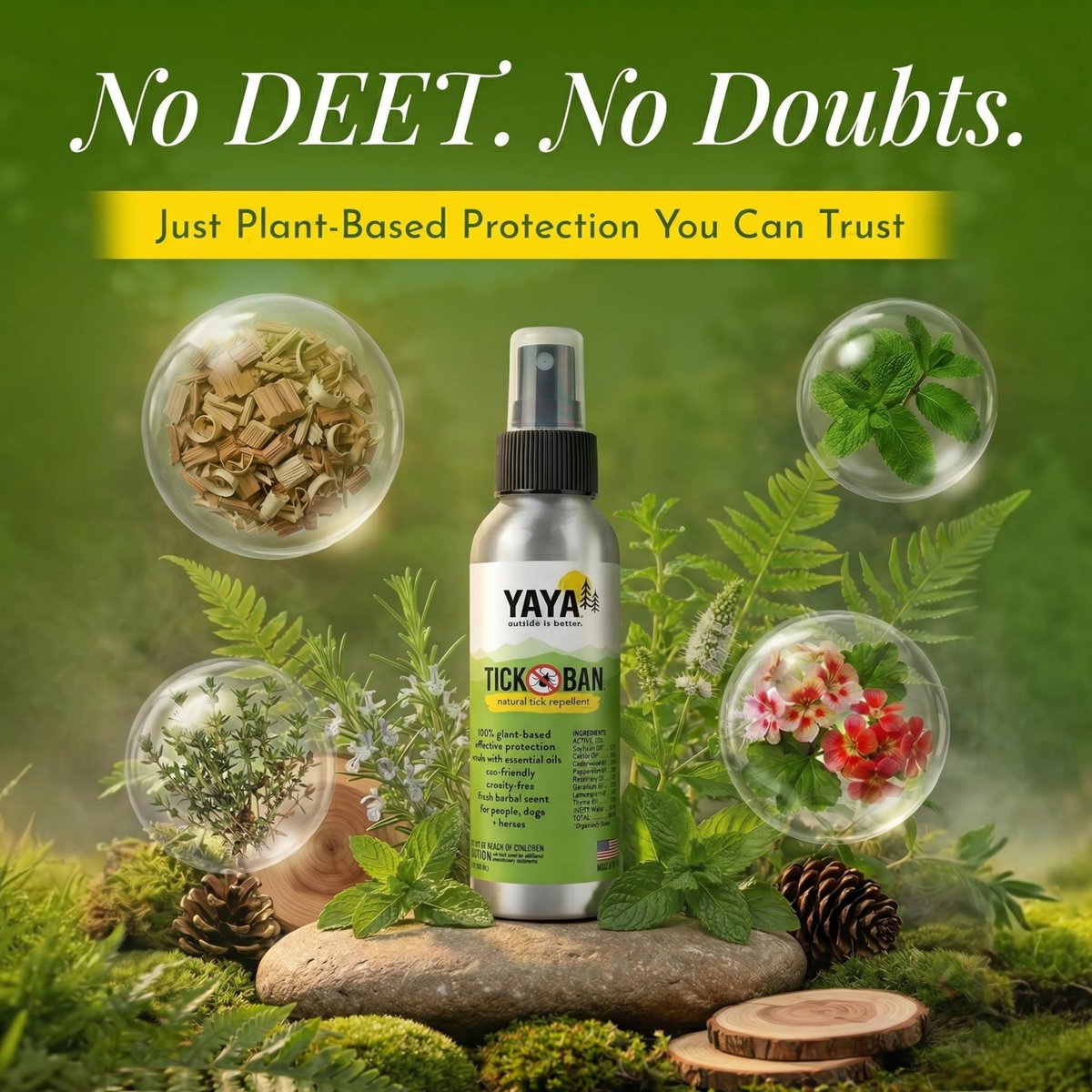 Yaya Organics Tick Ban DEET-freies Milbenspray - Hergestellt in den USA - Natürliches, extra starkes Zeckenschutzspray mit ätherischen Ölen - Sicher für Kinder & Hunde (118 ml, 2er-Pack)
