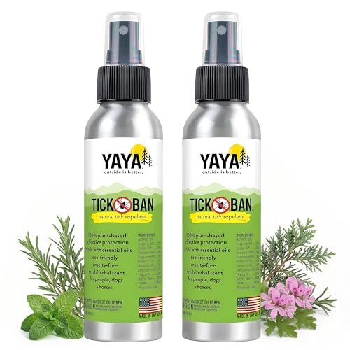 Yaya Organics Tick Ban DEET-freies Milbenspray - Hergestellt in den USA - Natürliches, extra starkes Zeckenschutzspray mit ätherischen Ölen - Sicher für Kinder & Hunde (118 ml, 2er-Pack)