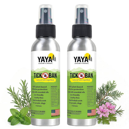 Yaya Organics Tick Ban DEET-freies Milbenspray - Hergestellt in den USA - Natürliches, extra starkes Zeckenschutzspray mit ätherischen Ölen - Sicher für Kinder & Hunde (118 ml, 2er-Pack)