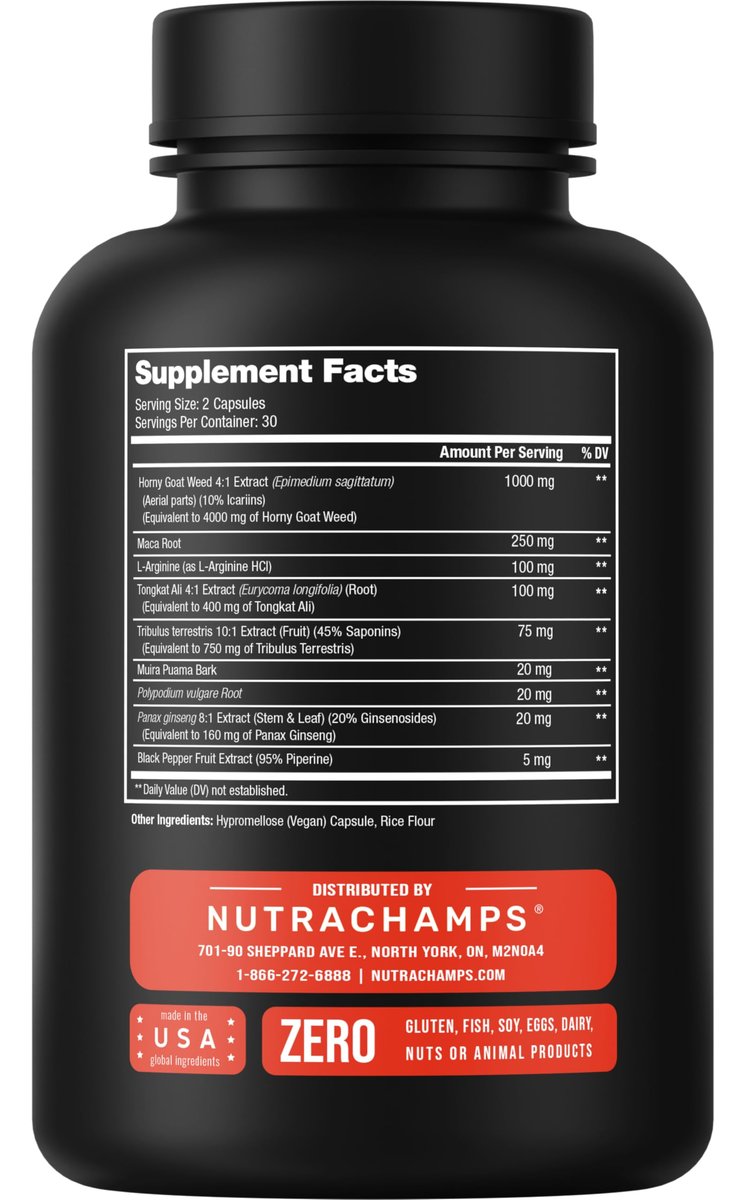 NutraChamps Horny Goat Weed 1000mg – Epimedium Energie-Supplement, 10-fache Stärke Icariin, Ginseng, Tribulus & Maca Kapseln für Frauen & Männer, verbesserte Absorption mit schwarzem Pfeffer, 60 vegane Kapseln