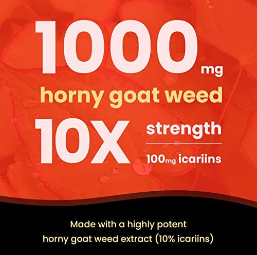 NutraChamps Horny Goat Weed 1000mg – Epimedium Energie-Supplement, 10-fache Stärke Icariin, Ginseng, Tribulus & Maca Kapseln für Frauen & Männer, verbesserte Absorption mit schwarzem Pfeffer, 60 vegane Kapseln