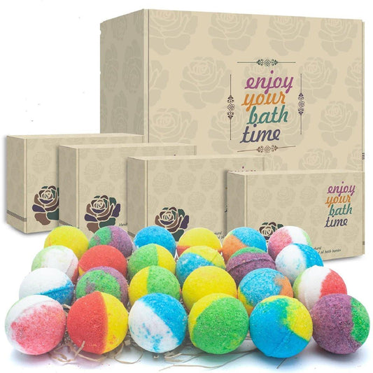 INTEYE Bio Badebomben Geschenkset – 24 handgemachte Fizzies mit ätherischen Ölen, Feuchtigkeitsspender für trockene Haut, Geschenkidee für Kinder, Sie/Ihn, Ehefrau/Freundin, Geburtstag, Weihnachten, Muttertag
