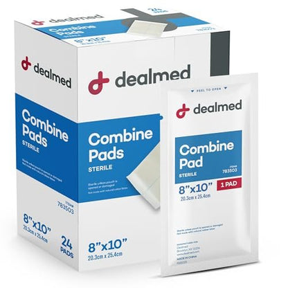 Dealmed ABD-Kompressen 8"x10" (24 Stück) steril, einzeln verpackt, saugfähig, nicht haftend für Wundversorgung, Drainage, Erste Hilfe