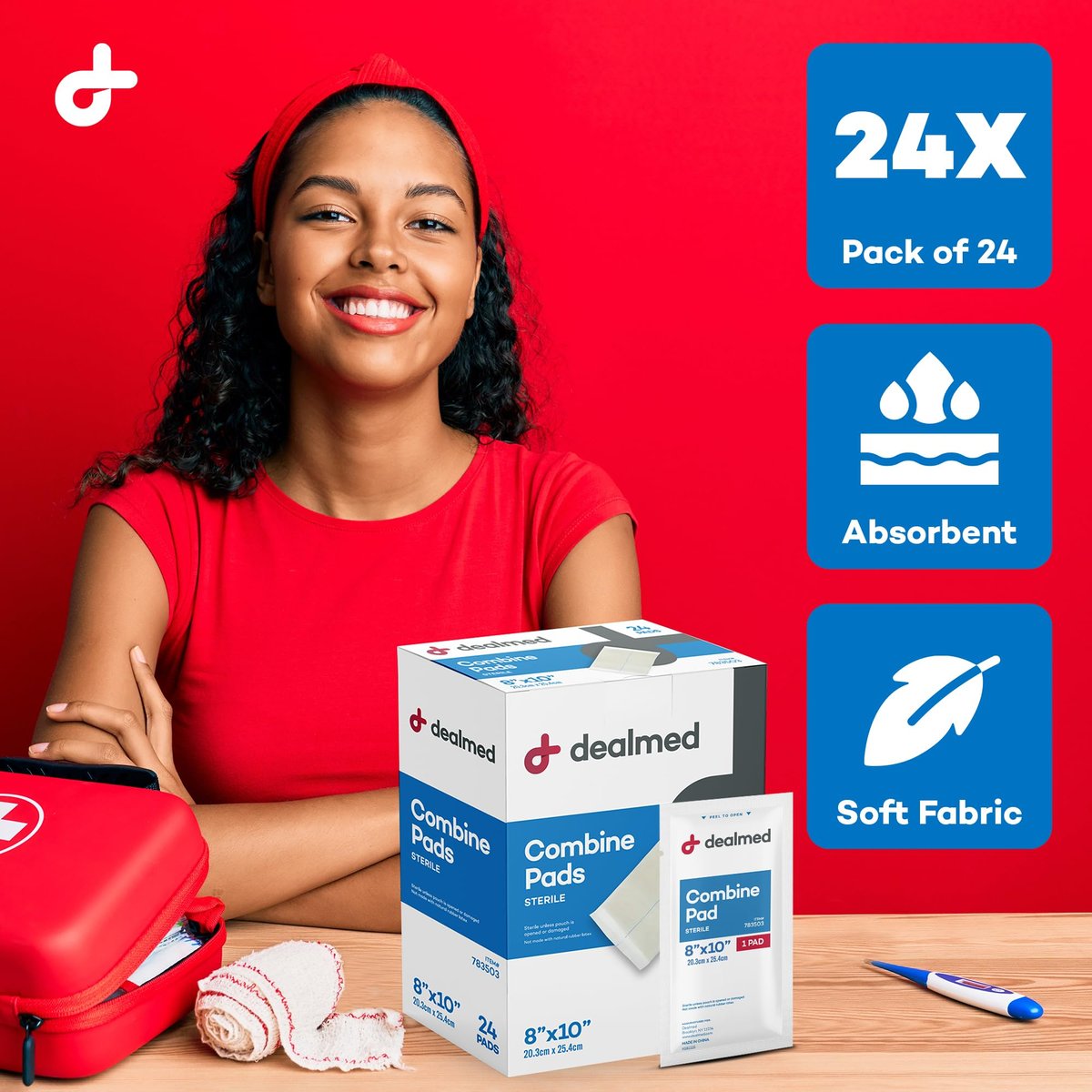 Dealmed ABD-Kompressen 8"x10" (24 Stück) steril, einzeln verpackt, saugfähig, nicht haftend für Wundversorgung, Drainage, Erste Hilfe
