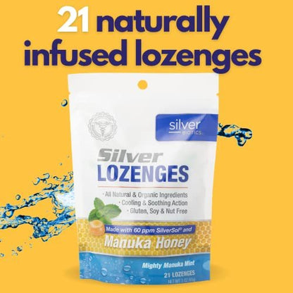 Silver Biotics Kolloidales Silber Lutschtabletten | 60 PPM Ag₄O₄ SilverSol | Immununterstützung + Halsberuhigende Lutschtabletten | Manuka Honig | 21 Stück