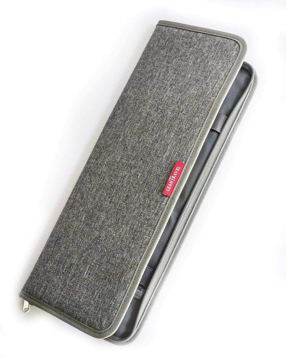LeanTravel Krawatten-Etui für Reisen mit Aufbewahrungstasche für Manschettenknöpfe, Farbe Grau