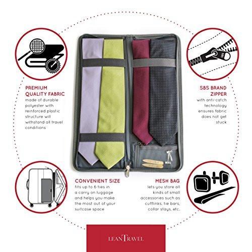 LeanTravel Krawatten-Etui für Reisen mit Aufbewahrungstasche für Manschettenknöpfe, Farbe Grau