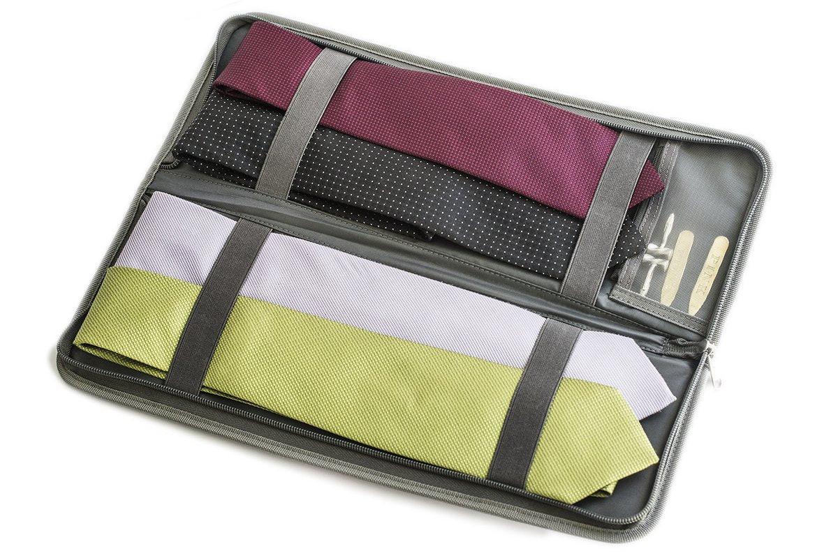 LeanTravel Krawatten-Etui für Reisen mit Aufbewahrungstasche für Manschettenknöpfe, Farbe Grau